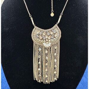 109- Stella & Dot Andlena Gold Necklace Genuine Leather 38” with extender